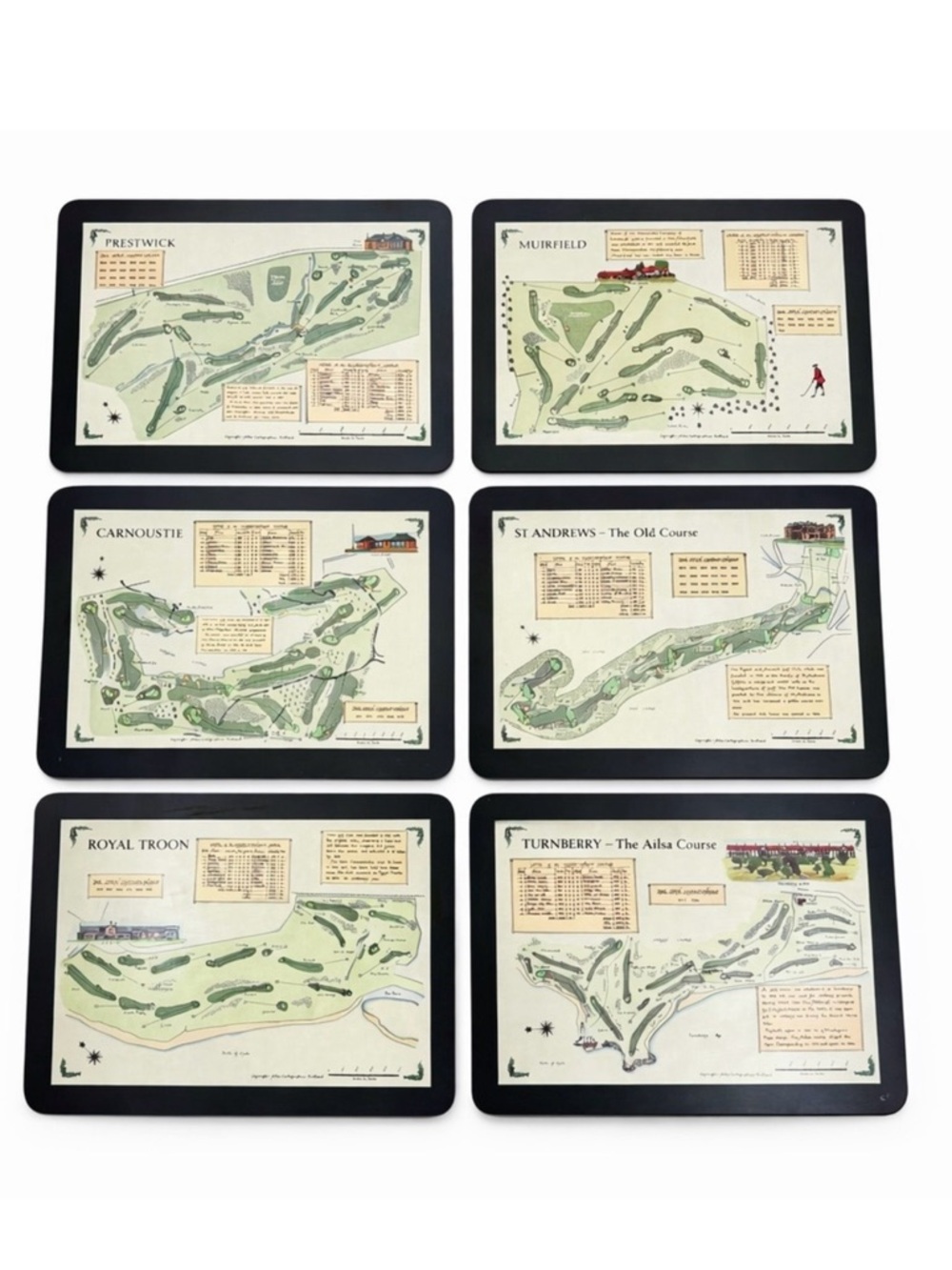 Scottish Golf Course Bar Table Placemats Set of 6 Vintage Alba Cartographics